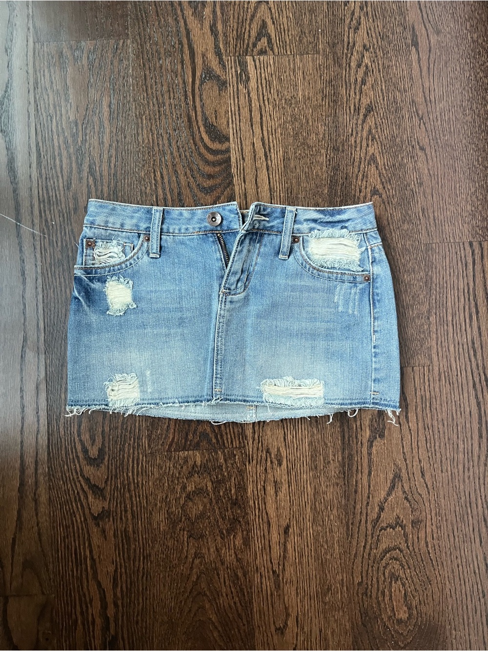 Vintage Denim Distressed Mini Skirt - Blue size S